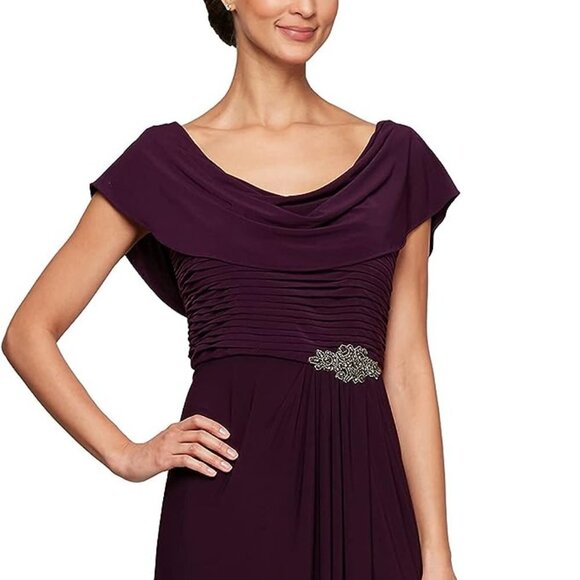Alex Evenings A-Line Matte Jersey Dress with Pleated Bodice Detail Eggplant - Picture 3 of 8